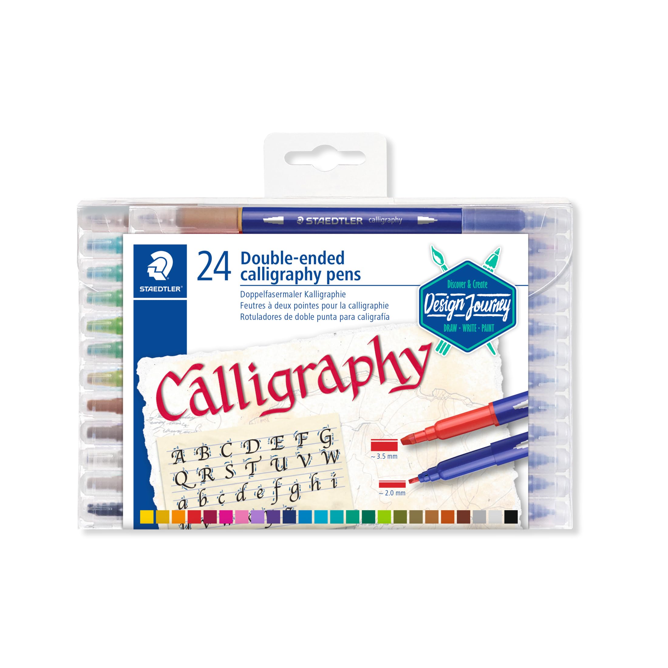 STAEDTLER 3005 TB24 Double-Ended Fibre-Tip Calligraphy Pens - Assorted Colours (Pack of 24)