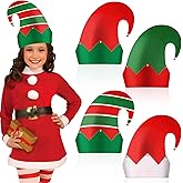 4 Packs Christmas Elf Felt Hats Unisex Classic Santa Elf Hats Jingle Bells Green and Red Xmas Funny Hat for Christmas New Year Holiday Party Photos Props Cute Dress up Christmas Costume Gifts Favors