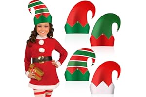 WOOSYTOO 4 Packs Christmas Elf Felt Hats Unisex Classic Santa Elf Hats Jingle Bells Green and Red Xmas Funny Hat for Christmas New Year Holiday Party Photos Props Cute Dress up Christmas Costume Gifts Favors