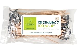 Direct Candle Supply Candle Wicks for Candle Making | 6 inch Stabilo CD 7 Wicks | 100pcs of Cotton Wicks for Candles and Candle Making Supplies