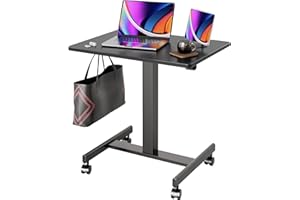Claiks Mobile Standing Desk, Small Rolling Standing Desk, Mobile Desk Workstation with Wheels, Pneumatic Mobile Laptop Desk for Home Office with Hook, Black