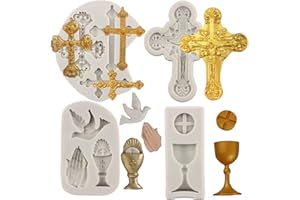 Sijiangmold Baptism Cake Decorations Cross Cake Mold Cross Silicone Molds Communion Chalice Dove Fondant Molds For Baptism Party Cake Decorating Cupcake Topper Candy Chocolate Gum Paste Set Of 4