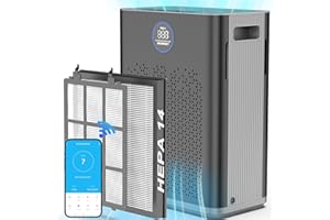 AIRJOWSET Air Purifier WiFi for Home Large Room up to 2800ft², Smart Air Purifiers HEPA H14 Filter for Pet, Washable Pre-filters Air Quality Monitor, 22dB Sleep Mode, Air Cleaner for Smoke Dust Odor, Black