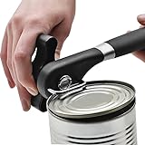 Food-Safe Stainless Steel Manual Professional Smooth Edge Safety Can Opener with Easy Turn Knob, Soft Comfortable Ergonomically Designed Anti Slip Grips Handle - Black