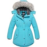 FARVALUE Girls' Long Winter Coats Warm Parka Lined Puffer Jacket Thicken Fleece Hooded Coat with Fur Collar for Girls
