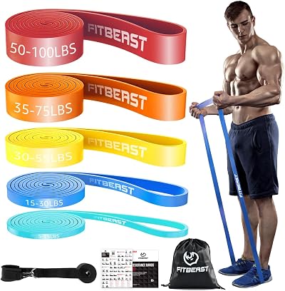 FitBeast Resistance Bands Set 5-100 LBS Color Coded with Door Anchor