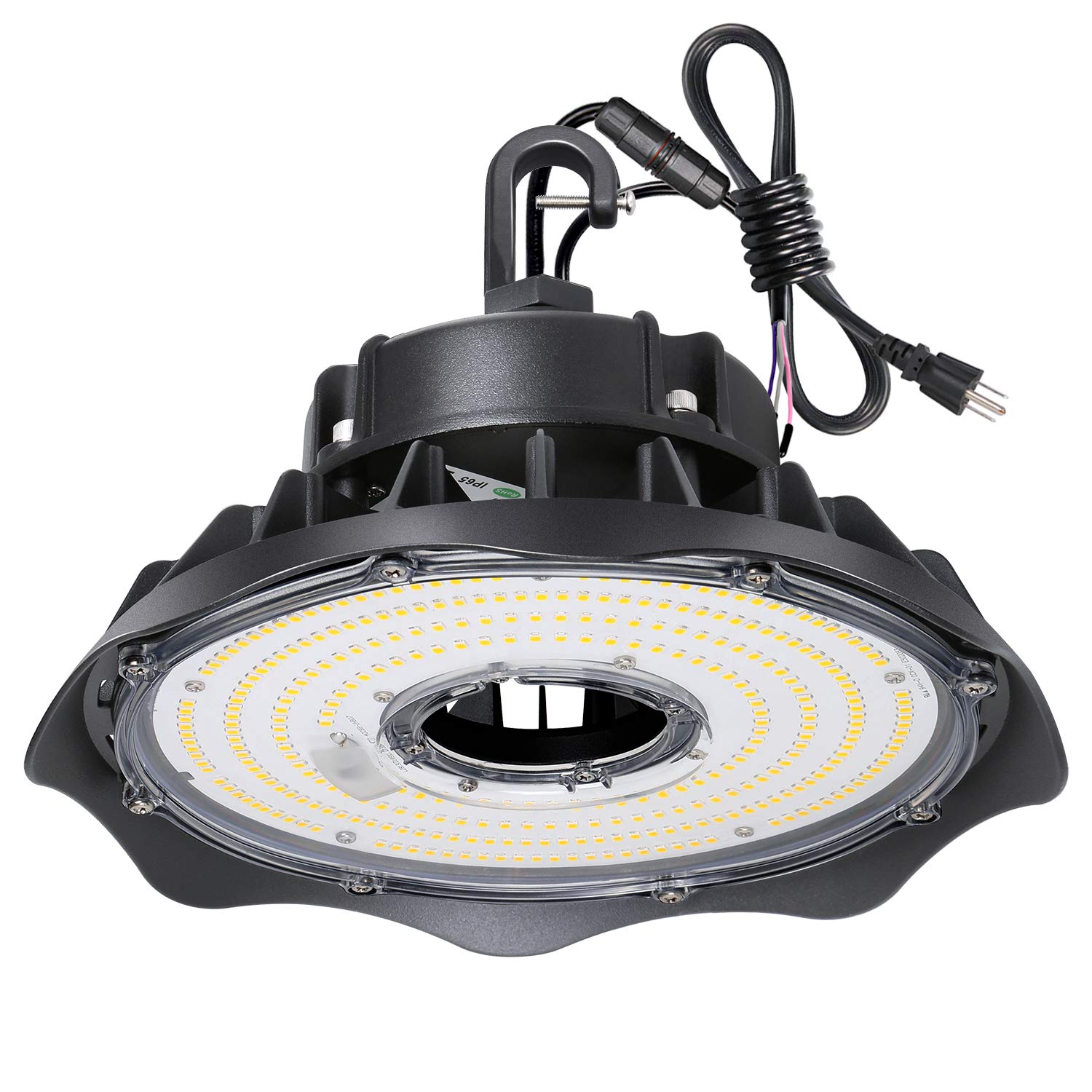 Hykolity 100W UFO LED High Bay Light Fixture, 13000lm 1-10V Dimmable 5000K 5' Cable with US Plug DLC Complied [175W/250W MH/HPS Equiv.] Commercial Warehouse/Workshop/Wet Location Area Light