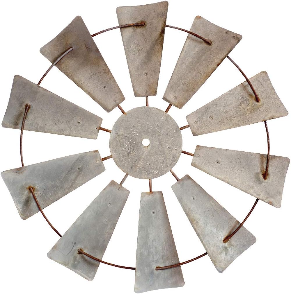 Grila Rustic Farmhouse Windmill Wall Decor -20" Galvanized Round Metal Country Magnolia Wind Mill Home Decor. Windmills Design Accent in Rustic Farm Cottage Style for House Walls Kitchen barn Art