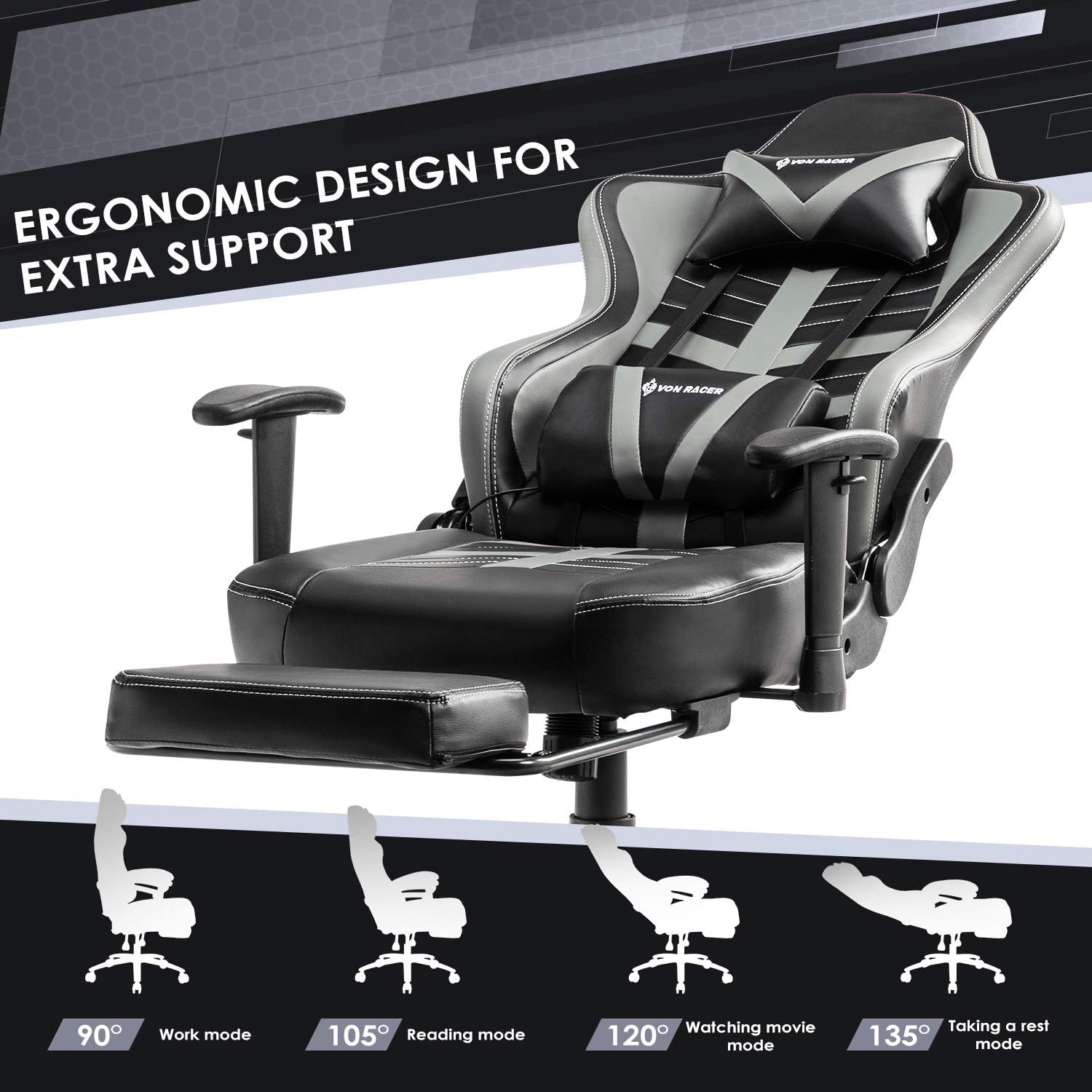 Von Racer Rocking Chair VON RACER Gaming Chair with Footrest – Racing Computer Desk Office ...