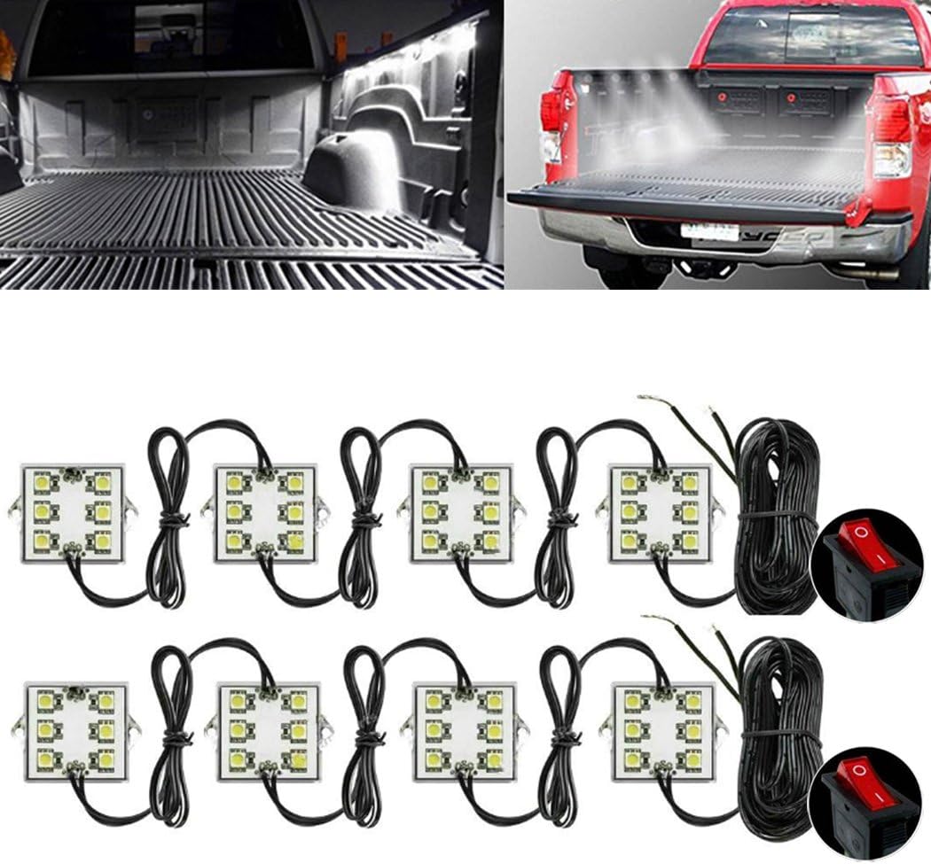 Hiapix Truck Bed Lights Bar 8PCS 48 LEDs Rear Cargo Work Box Lighting System for RV SUV Boats Pickup Dodge Ram 1500 Ford F150 White