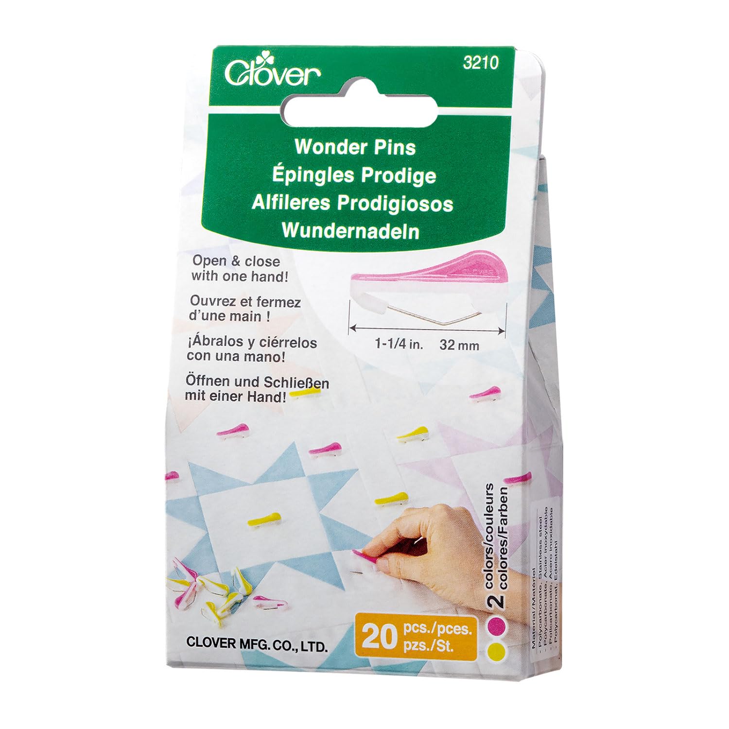 CLOVER Wonder Sewing Pins, Yellow and Pink