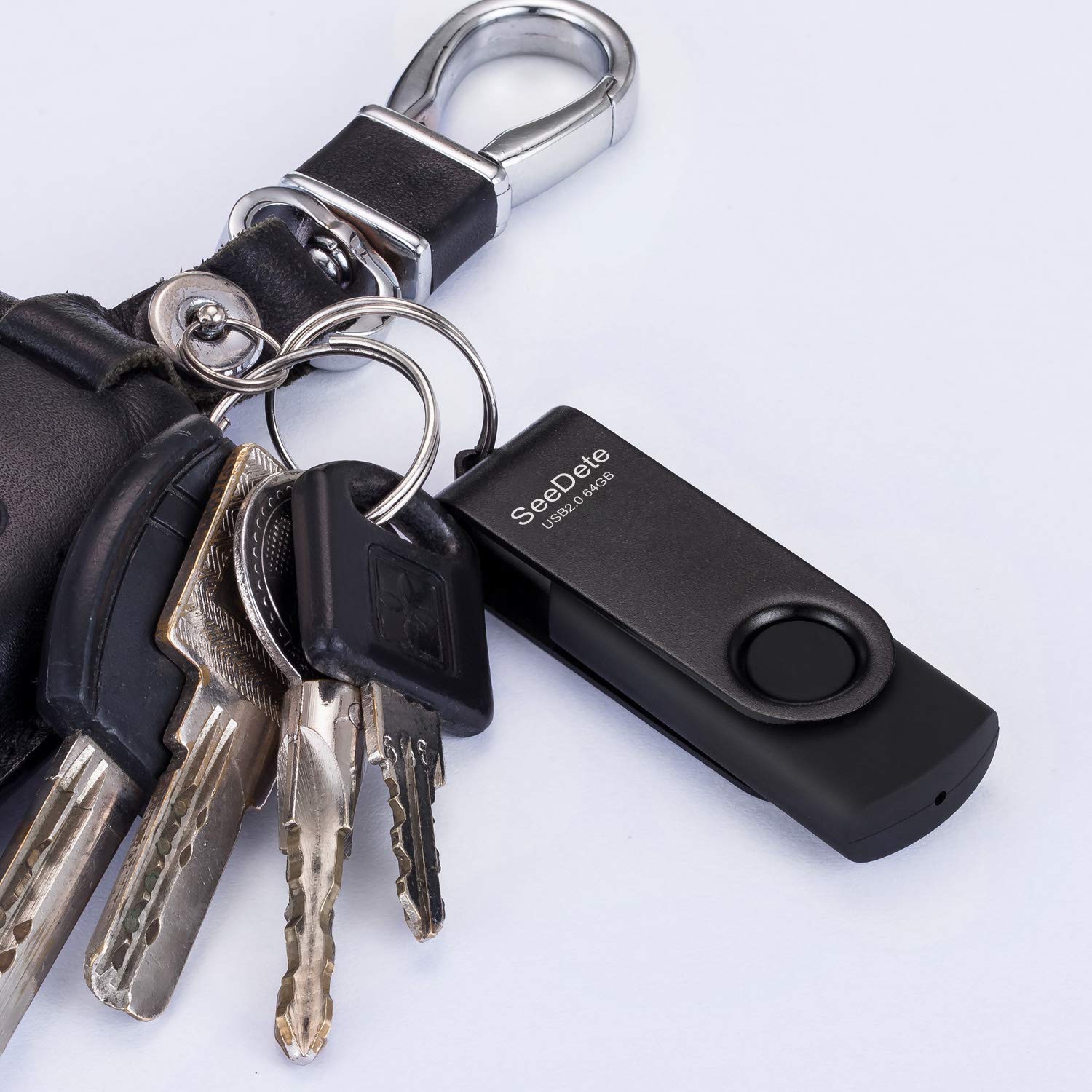 SeeDete 64GB USB Flash Drives, USB Stick, Thumb Drive Rotated Design, Memory Stick with LED Light for External Storage and Backup Data, Jump Drive, 3 Pack 64GB (3 Colors: Black Red Blue)