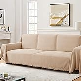 Sofa Covers Washable Cream Couch Cover Blankets for 2 Cushion Sofa Comfortable Thick Chenille Sofa Cover Blanket for Living Room Boho Heavy Duty Furniture Protector for Kids, Pets 71"x 118"