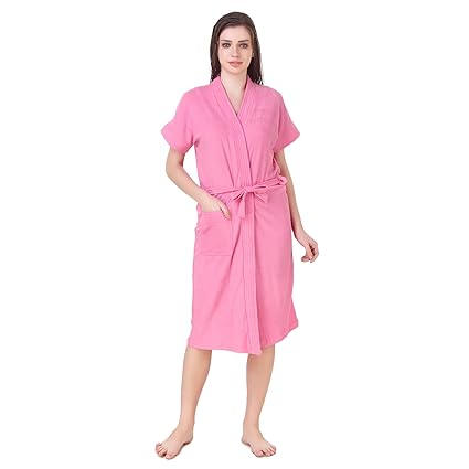 BOMBSHELL Womens Soft Terry Towel Cotton Plain Bathrobe -Free Size, Light Pink