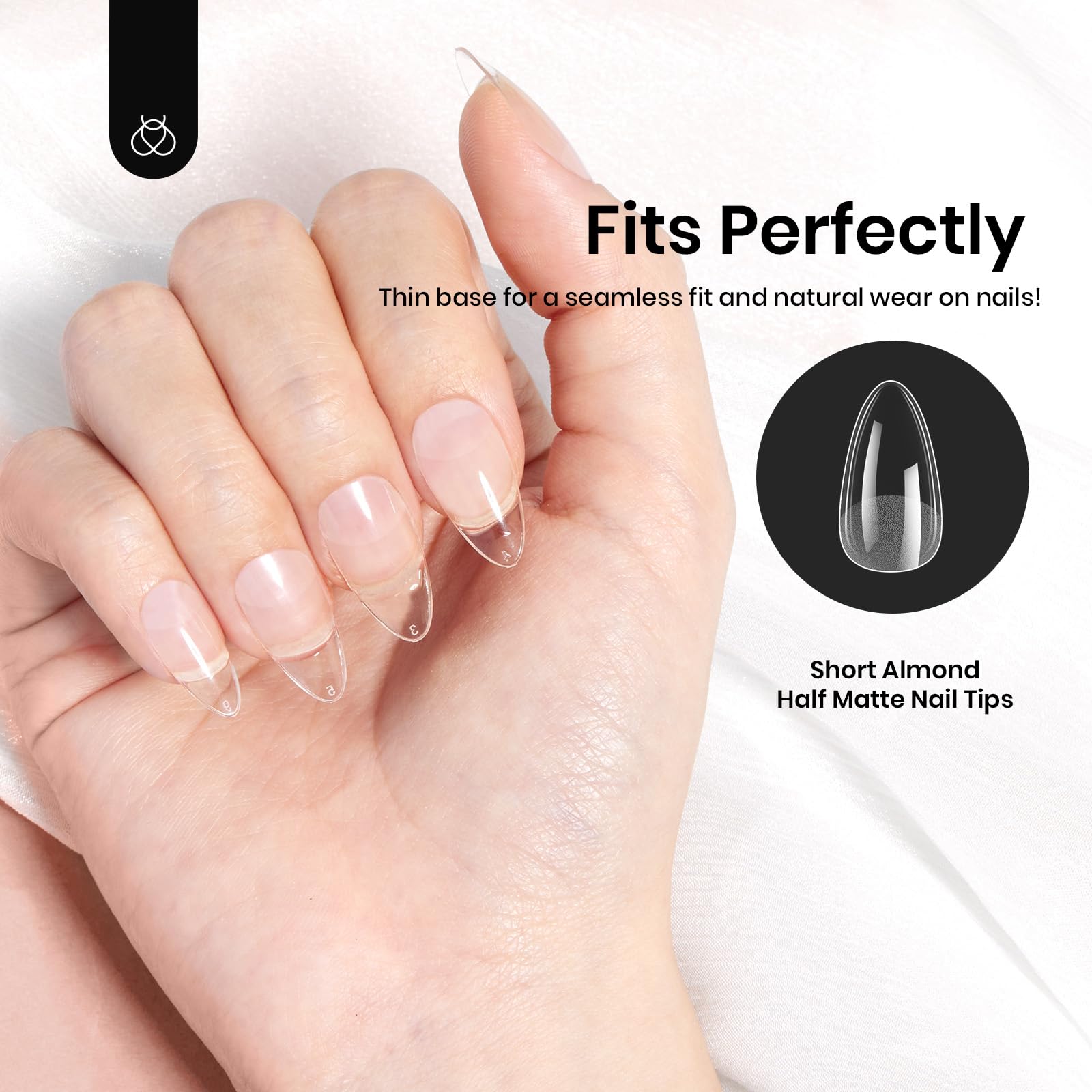 Beetles Short Almond Nail Tips: 12 Sizes 288 PCS Half Matte Full Cover Gel Tips Clear Acrylic Gel Nail Tips Almond Shape for DIY Extension - Image 5