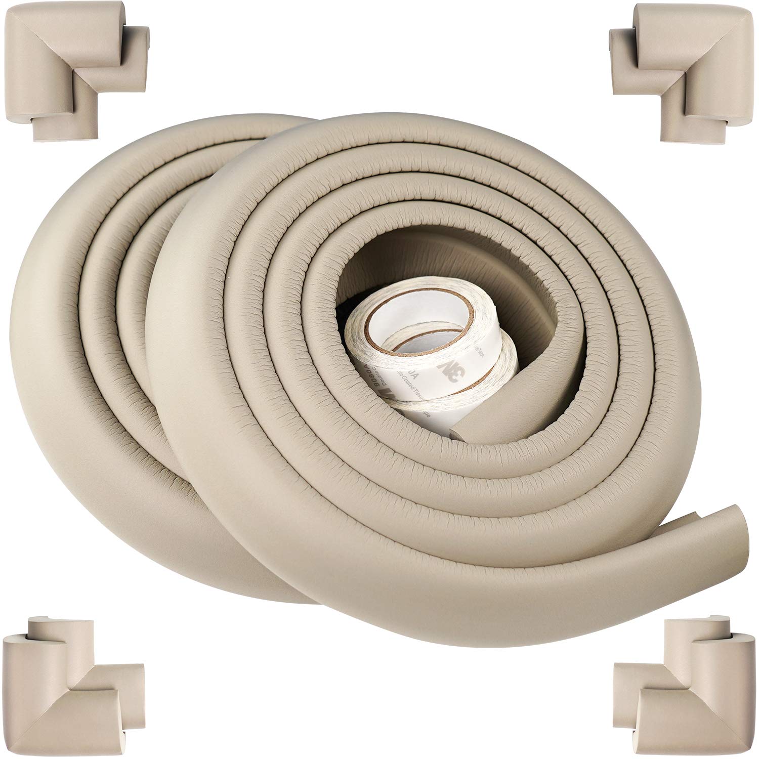 Winthome Baby Proofing Edge and Corner Guards, 8 Rubber Proofing Corner Protector, 4 Meters Furniture Edge Bumper Guard (6M Tapes Incl.), Baby Corner Edge Protector for Walls Furniture (Grey)