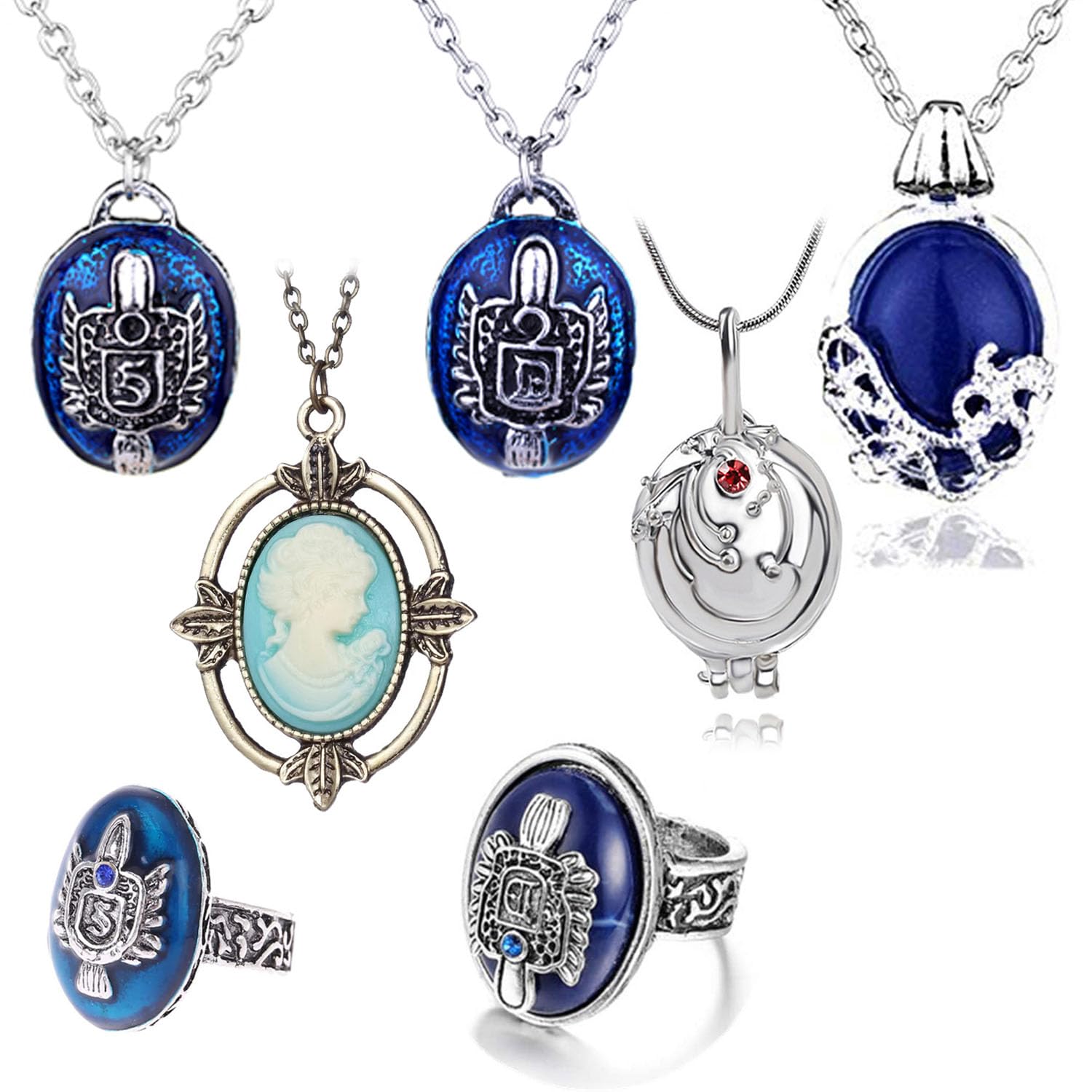 YouU The Vampire Jewelry Set Damon Daywalking Katherine Sapphire Crystal Necklaces Stefan finger Family Crest Ring Elena Diary with Stickers Total 27 pcs