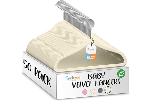 Techzoo Premium Baby Velvet Hangers 50 Pack – 11.8" Non Slip Felt Cloth Hangers for Closet – Ultra Slim, Space Saving Baby Cl