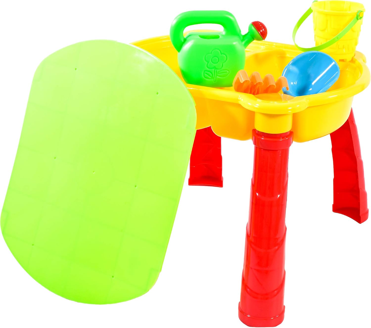 KandyToys Sand and Water Table with Lid and Accessories - Kids Outdoor Play Garden Sandpit, Multicolor, Large (50x43x37cm)