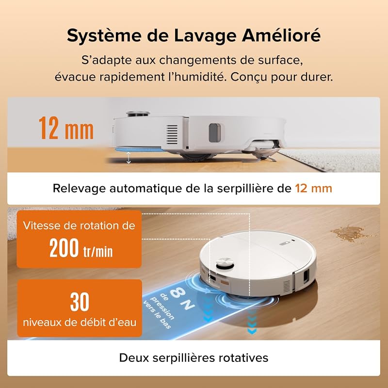 Qrevo Edge 2 Set Robot Aspirateur Laveur, 25 000 Pa, 7,98cm Mince