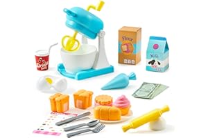 LALALARK Whisk n' Bake Bakery Mixer Playset, 16 Pieces Toy Kitchen and Food Accessories with Play Money and Menu, Pretend and Play Toys for Girls Boys, Birthday Gift for Kids