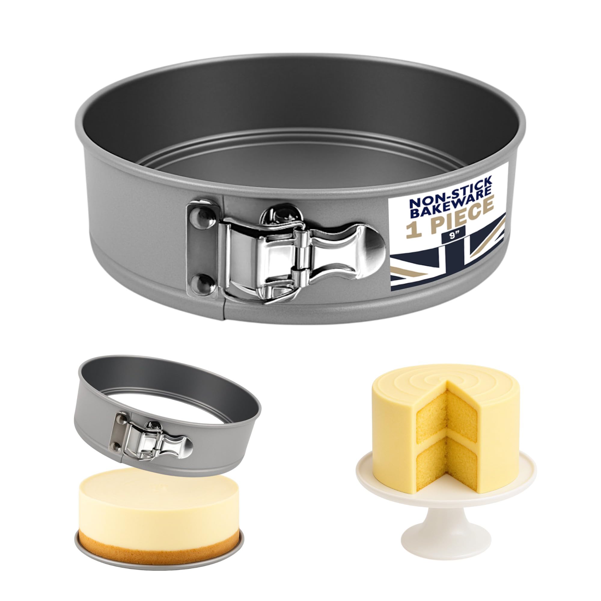 Samuel Groves Great British Bakeware 9" Superior Non-Stick Spring Form Cake Tin, Round 9 Inch Cake Tin with Loose Base for Easy Release, Fridge & Freezer Safe, Cheesecake, UK Made