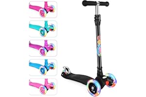 BELEEV Scooters for Kids 3 Wheel Kick Scooter for Toddlers Girls Boys, 4 Adjustable Height, Lean to Steer, Light up Wheels, Extra-Wide Deck, Easy to Assemble for Children Ages 3-12 (Rose Pink)