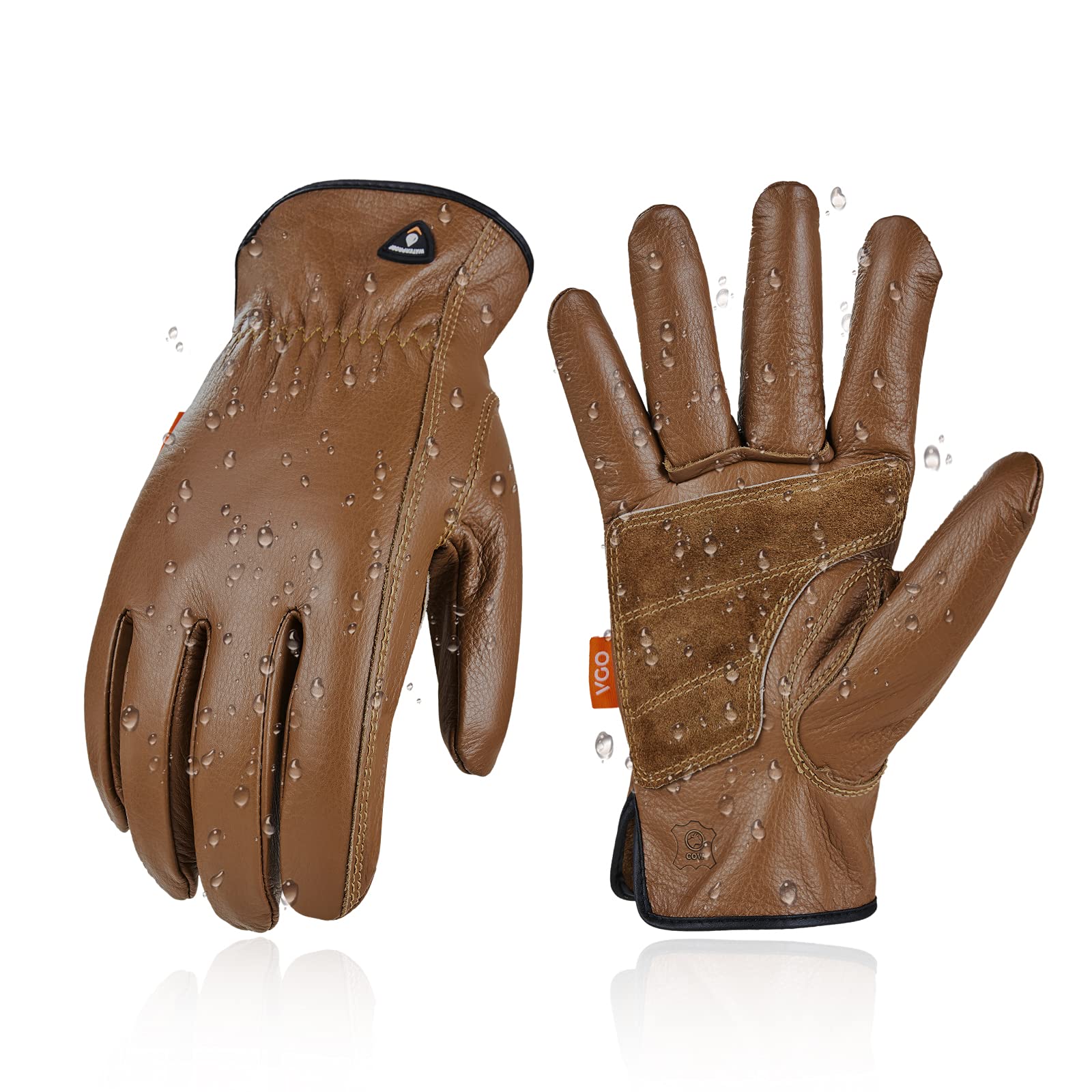 Vgo... 1Pair Unlined Safety Cow Grain Leather Work Gloves Men,Rigger Gloves,Builder Gloves, Water Resistant, Palm Patched(CA9597WP)