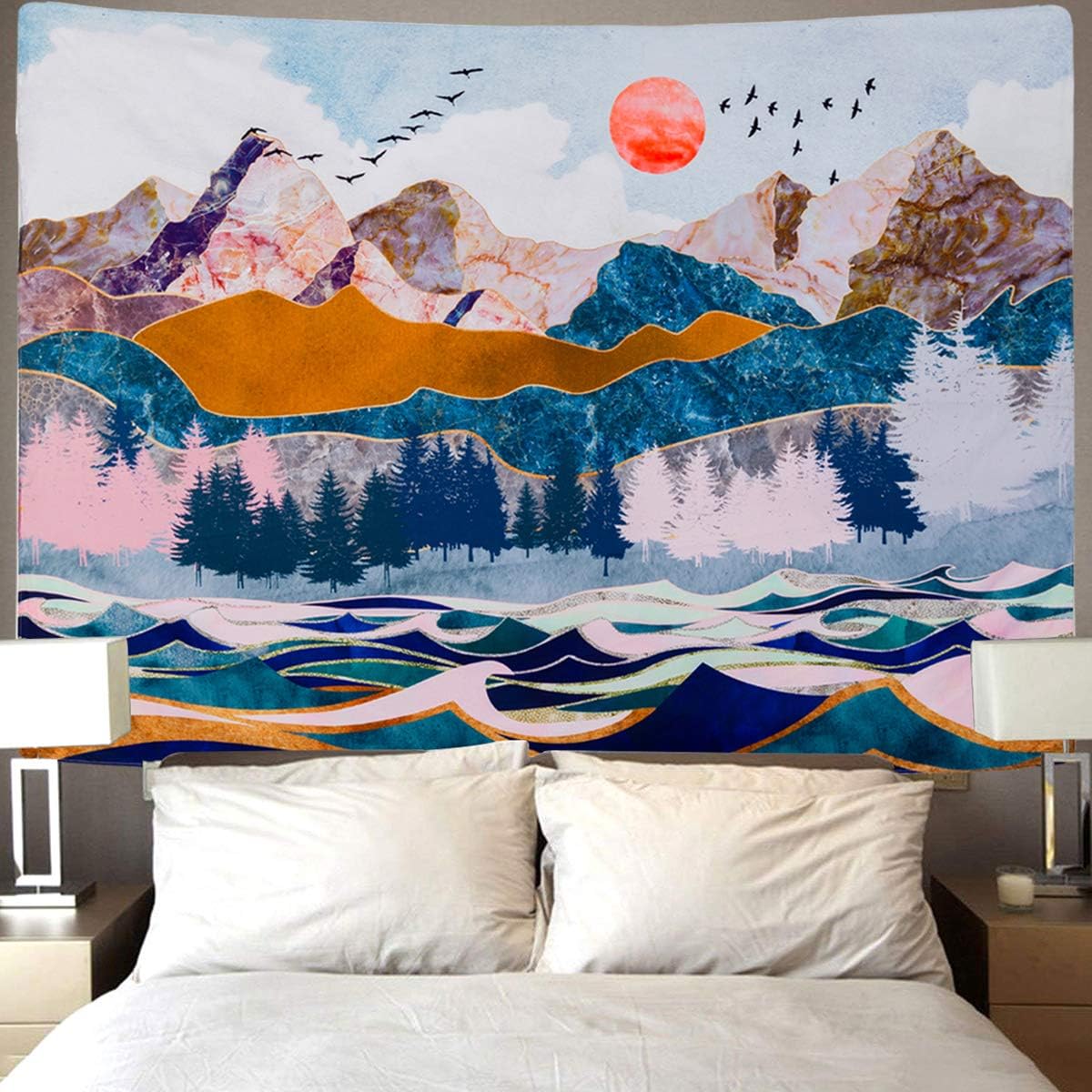 Xiaoxiaoshen Natural Landscape Stairway To Heavens Sunset Stunning Lake Bridge Wall Hanging Wall Tapestry For Living Room Bedroom Home Decor 40x60in Home Decor Surclima Tapestries