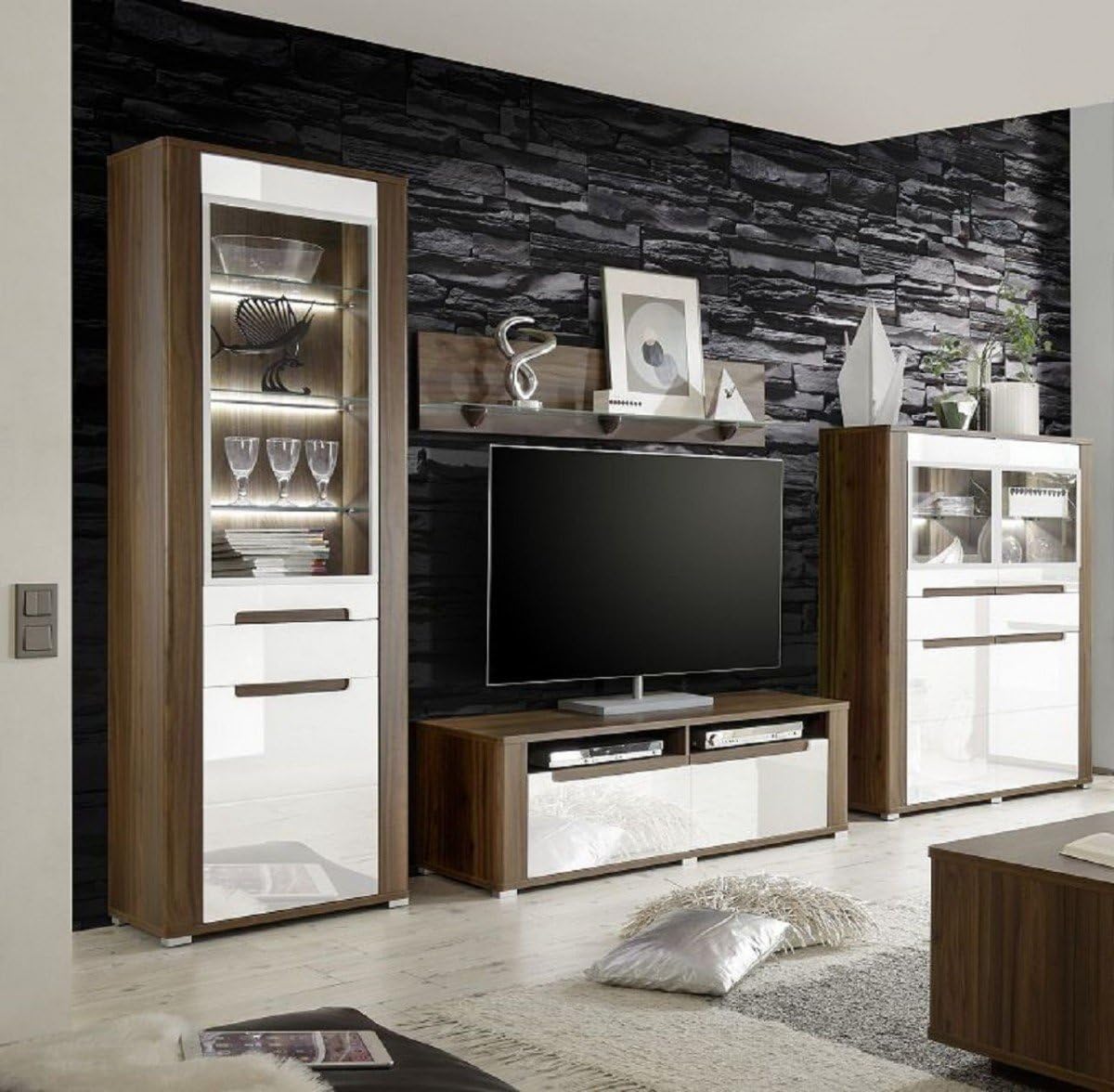 Dreams4Home Wohnzimmer Set 'Polli I' Set, Vitrine