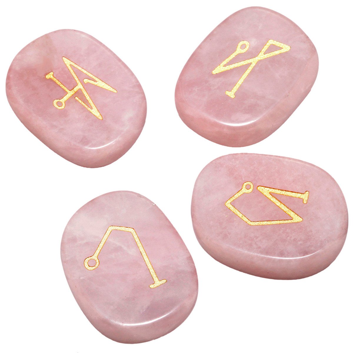 mookaitedecor 4 Piece Rose Quartz Stones Engraved Angel Symbols Polished Palm Stones for Reiki Crystal Healing