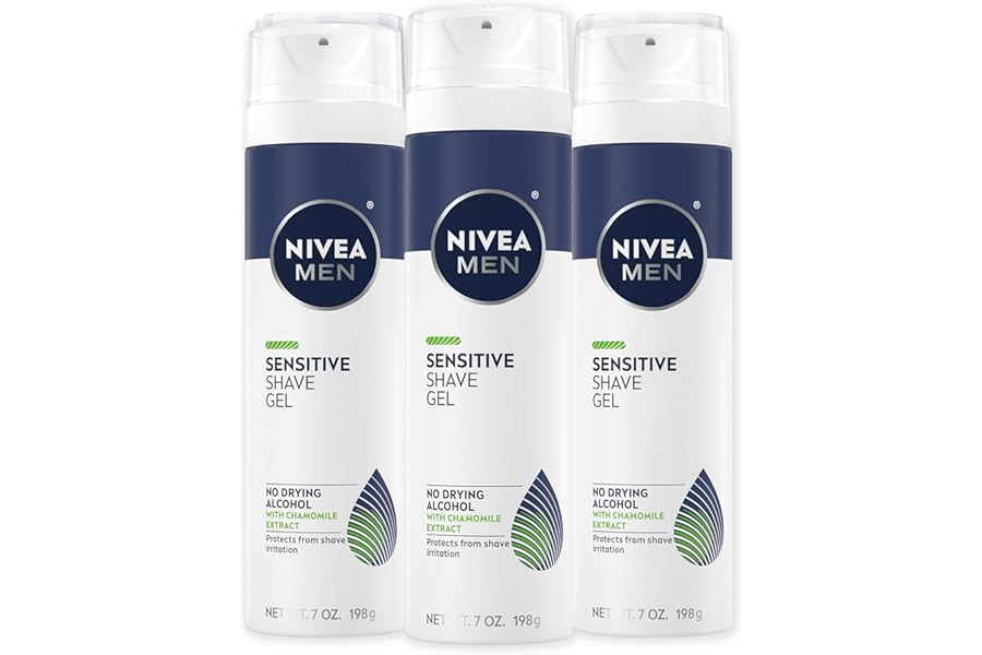 NIVEA MEN Sensitive Shave Gel with Vitamin E, Soothing Chamomile and Witch Hazel Extracts, 3 Pack of 7 Oz Cans