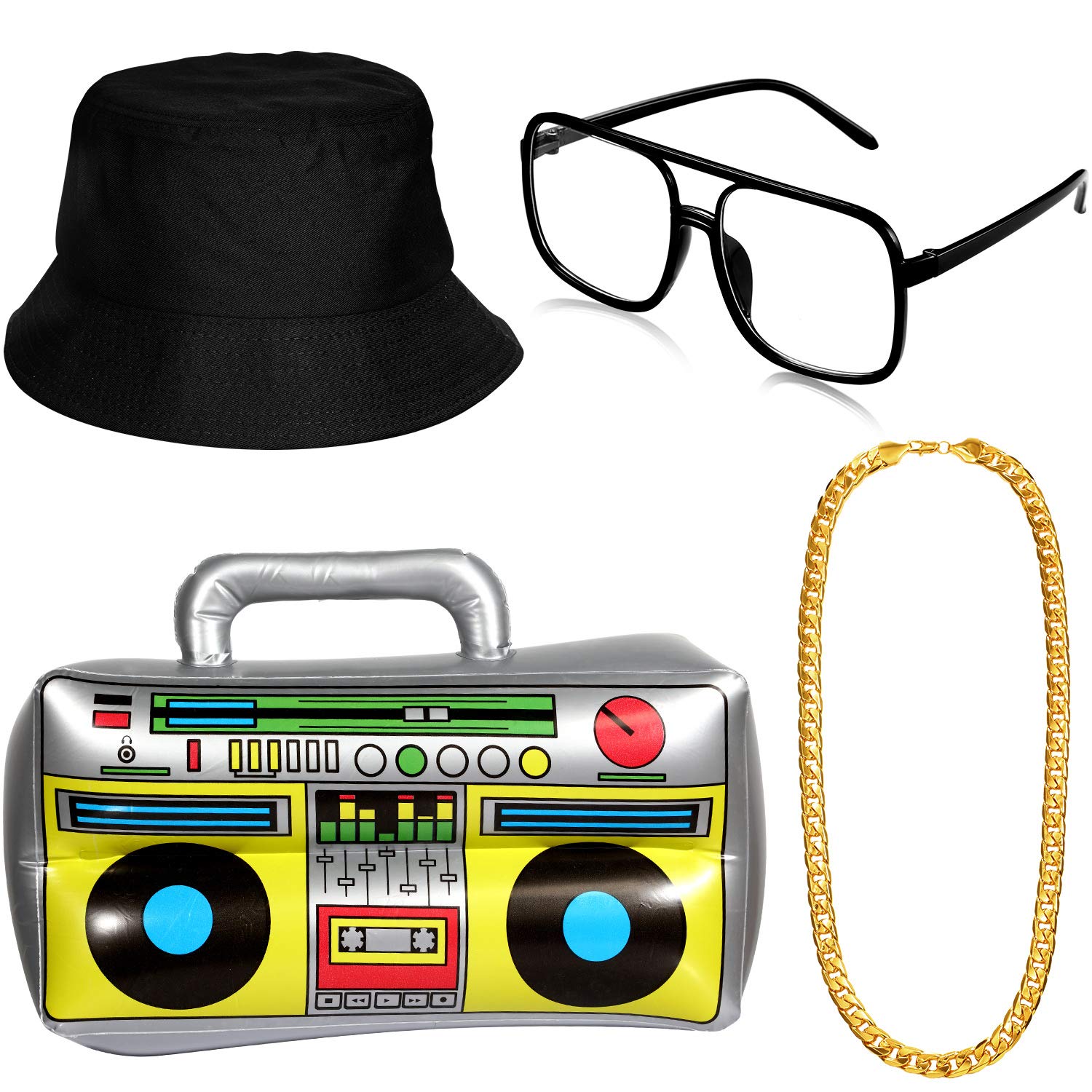 meekoo Hip Hop Costume Kit Hat Sunglasses Gold Chain 80s/ 90s Rapper Accessories for Theme Party Cosplay (Black)