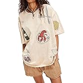 Womens Oversized Baggy Loose Fit Tees T Shirts Graphic Short Sleeve Cute Teen Girls Preppy Going Out Aesthetic Tops