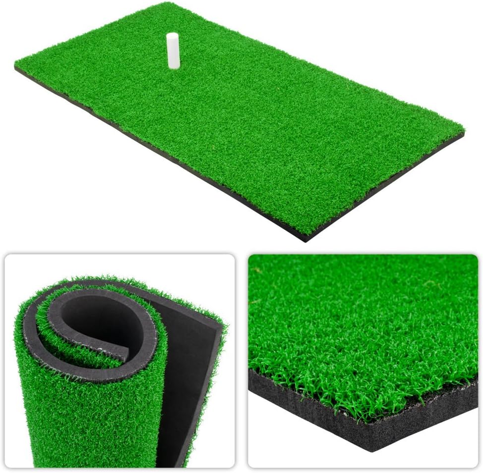 12" x 24" Golf Driving Range Swing Practice Strip Chipping Mat Rubber Tee Holder