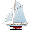 vinacreations Red Columbia Yacht Wooden Model Boat 27'' America's Cup Racing Wood Sailboat Model Ship Handcrafted Seafaring Nautical Decorating Home Living Room Décor COLUM-RED-50CM