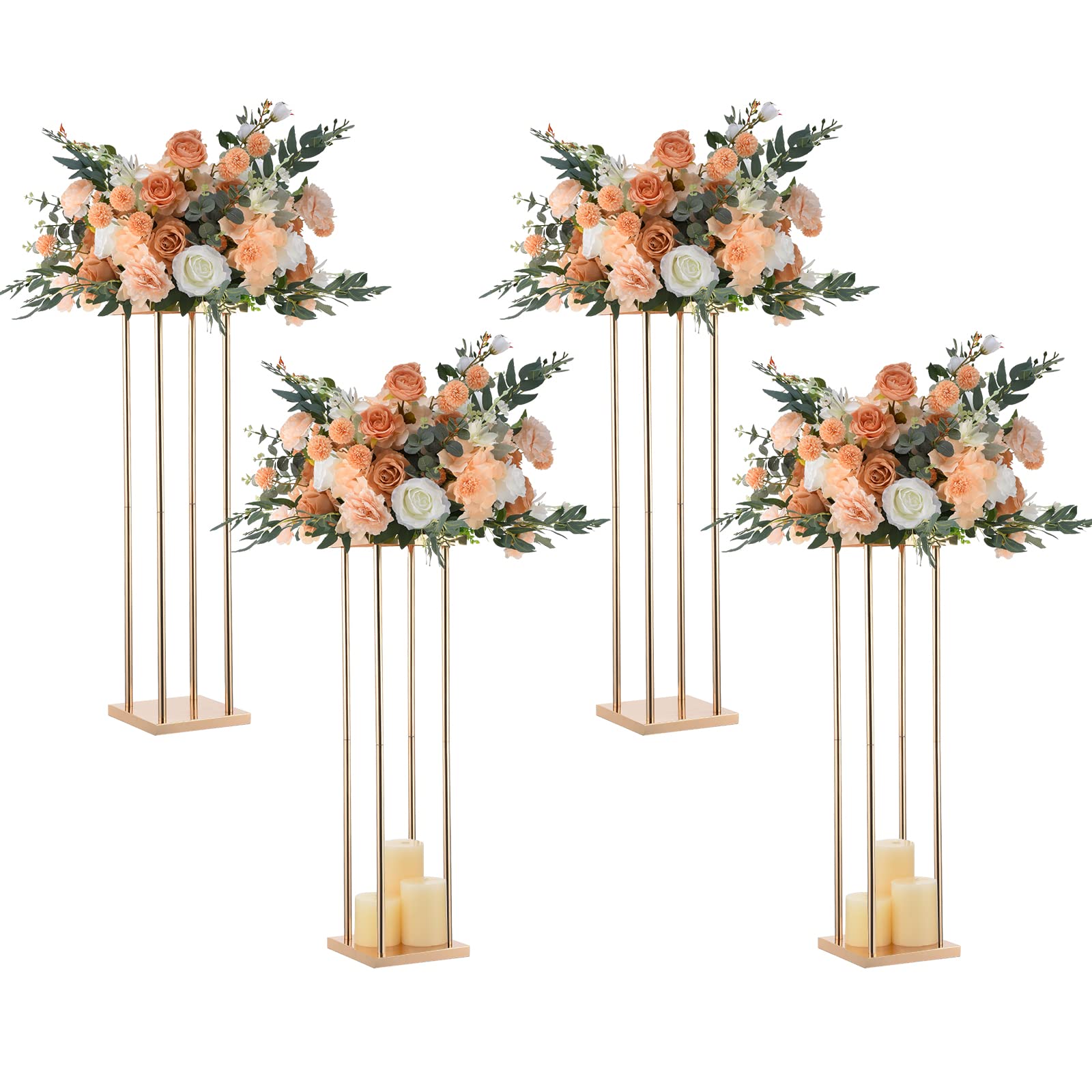 Vincidern 4PCs Gold Flower Stand Centerpieces for Wedding Table Decorations, Metal Flower Stand Metal for Wedding Road Centerpieces, Events, Paty Display Stand(31.5in Tall)