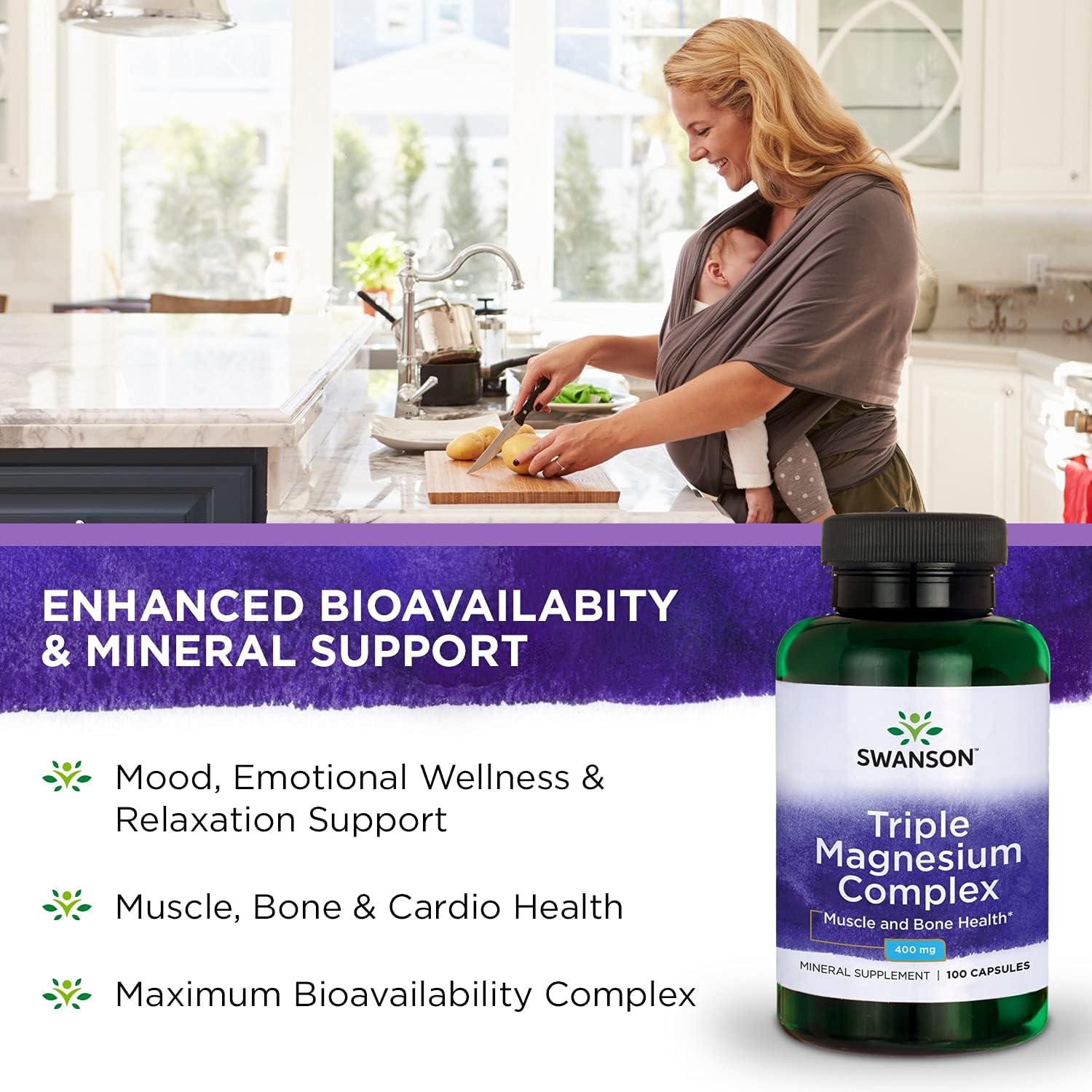 Swanson Triple Magnesium Complex Absorption Support Bone and Mood Health Citrate Oxide and Aspartate Combination Supplement 400 mg 100 Capsules: Health & Personal Care