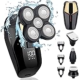 HONTEC 4 in 1 Electric Head Shaver Set - Bald Shaver, Wet & Dry, Cordless, with Nose & Ear Trimmer, Facial Cleansing, Rechargeable, IPX6 Waterproof