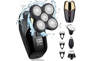 HONTEC 4 in 1 Electric Head Shaver Set - Bald Shaver, Wet & Dry, Cordless, with Nose & Ear Trimmer, Facial Cleansing, Rechargeable, IPX6 Waterproof