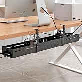 Under Desk Cable Management Tray, Expandable Length 25.2"-38.6",No Drill No Damage to Desk,Cable Tray with Clamp for with Wire Management,for Cord Organizer for Home Office Standing Desk, Black