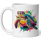 Turtle Ceramic Coffee Mug 11oz Cute Funny Souvenir - Tea Coffee Mug with Comfortable Grip - Unique Animal Gift Cup for Office or Home Men Women Kids Adults - Vibrant Long-Lasting Print ID44991