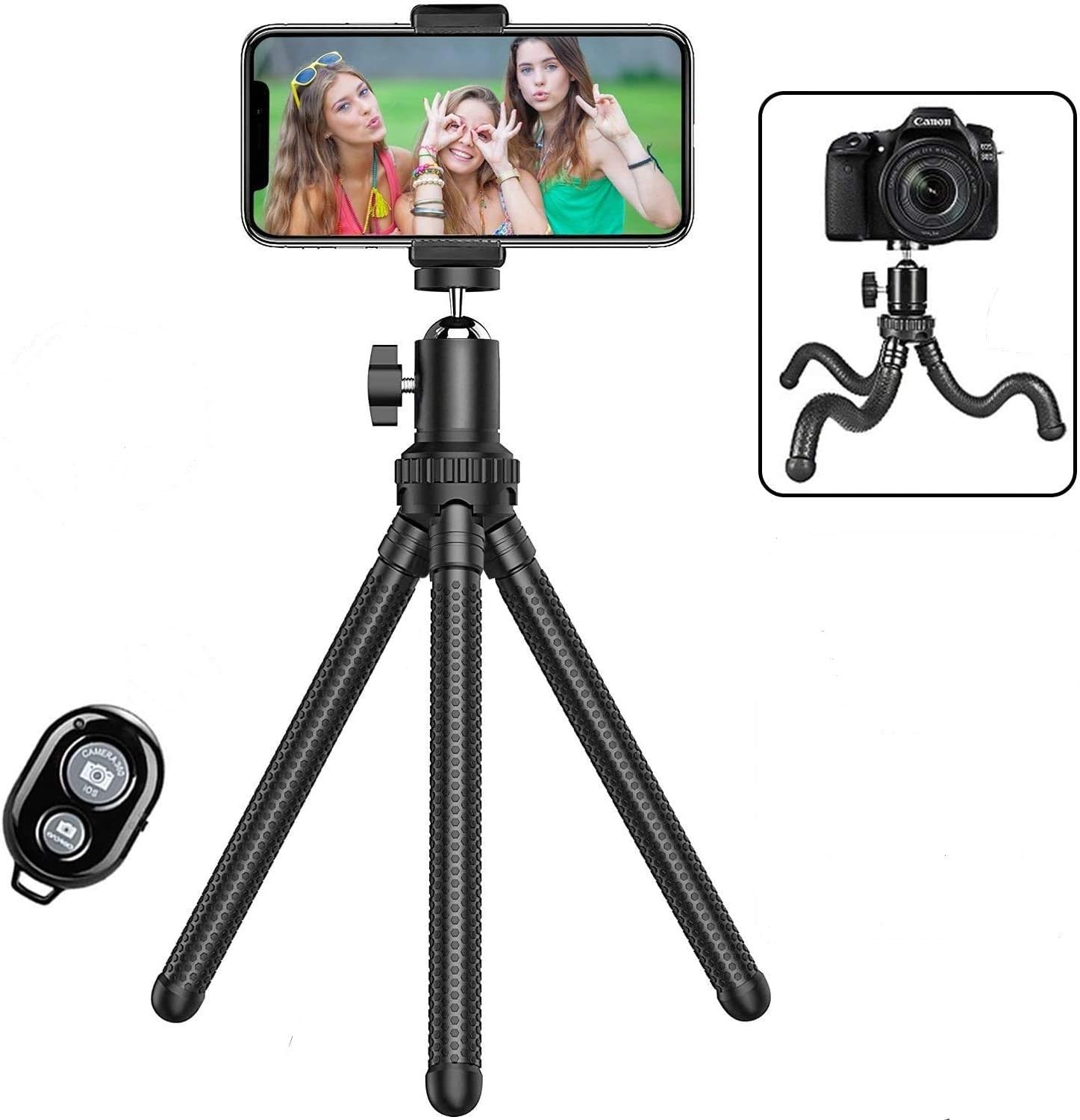 Phone Tripod,Shengsite Portable and Extendable Camera Tripod Stand with Wireless Remote 360°Rotating Adjustable Flexible Cell Phone Tripod Compatible with iPhone, Android Phone, Camera, Sports Camera: Camera & Photo
