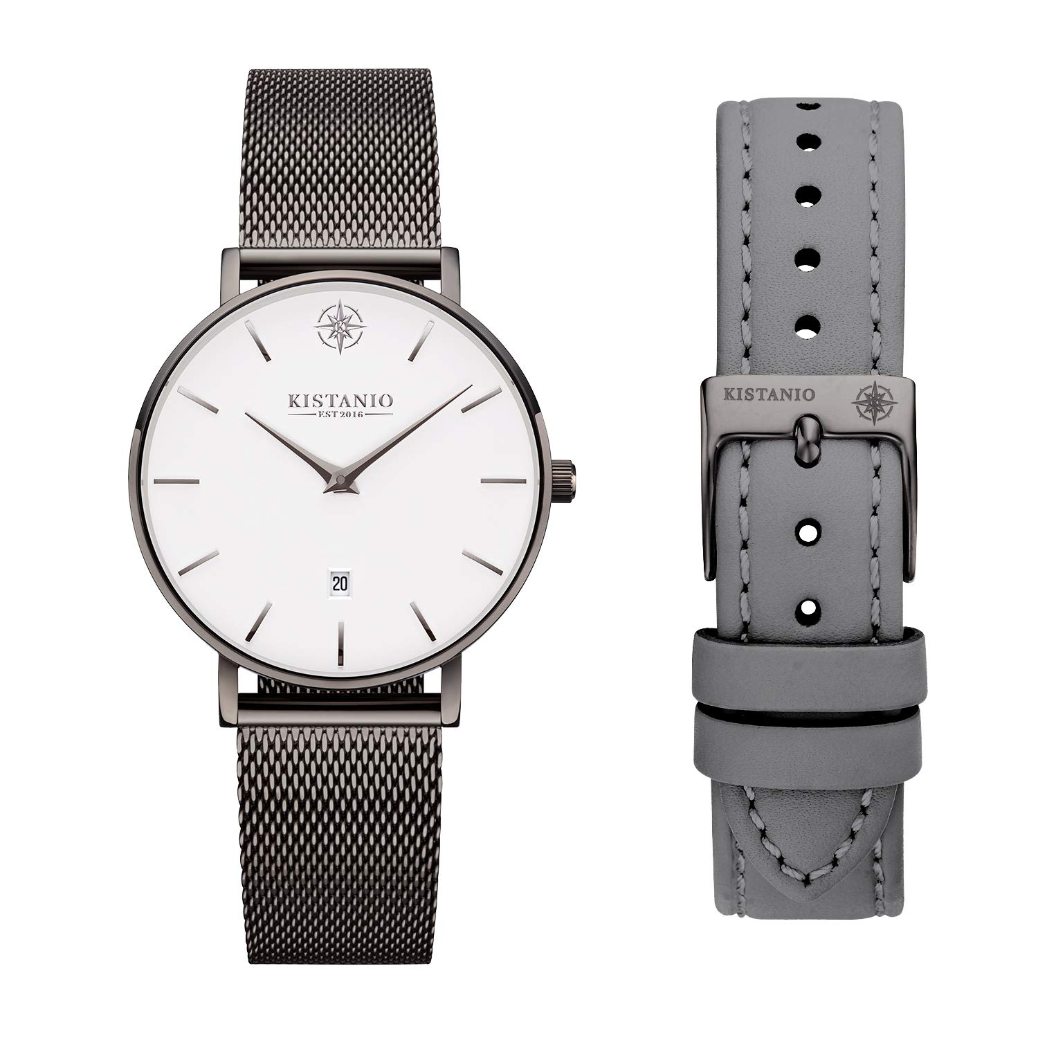 Kistanio Petit GM-WH-M-L-GR Women's Watch with Sapphire Glass and Milanese Strap and Extra Leather Strap