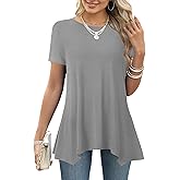LYANER Women's Crewneck Short Sleeve Tunic Top Loose Flowy Irregular Hem Blouse