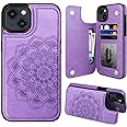 Custodia Portafoglio MMHUO Per IPhone 15 Con Fiori Mandala - Cover Magnetica Con 3 Slot Per Carte E Supporto - Viola