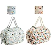 KAZETEC Reusable Foldable Shopping Bag with Reinforced Adjustable Handles Ideal for Grocery Shopping, Camping, Moving, Beach Swim Bags, Travel Bag, Gym Changing (2-Piece Set) Floral & Alphabet Pie