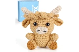 CrochetBox Crochet Kit for Beginners, Highland Cow Easy Animals Starter Set for Adults and Kids (12+), Knitting Kit with Yarn, Hook, Video Tutorial(30%+ Yarn)
