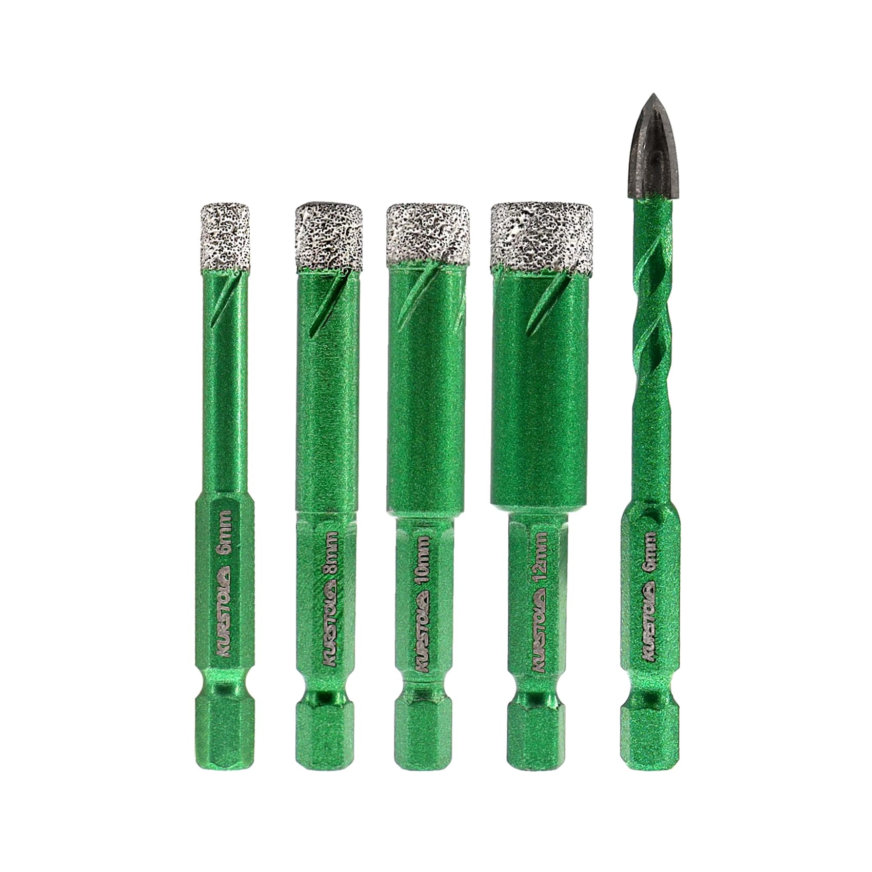 Porcelain Tile Diamond Drill Bits - KURSTOL 6/8/10/12mm+6mm Diamond Hole Saw Set Drill Quick Change Shank for Ceramic Tile Porcelain Marble Granite — image 1
