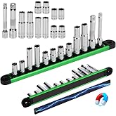 12-Piece 1/4" &amp; 3/8" Drive 10mm Socket Set with 3-inch 3/8 &amp; 1/4 Extension Bars | Deep &amp; Shallow Mirror Finish Socket Set | Magnetic Storage Rail | Cr-V | 6 Point &amp; 12 Point (13 Pack)
